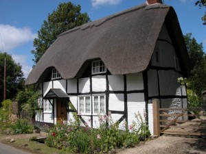 An image of a cottage with a thatched roof
